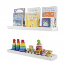 WALLNITURE Sleek Modern Design 31 Inch Wall Mount Kid?s Room Book Shelves Floating Trays Set of 2 White   
